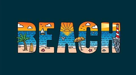 Beach typography design vector, for t-shirt, poster and other uses Stock Illustration