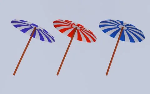 Beach umbrella 3d icon set, Parasol design element isolated on white backgroud Stock Illustration