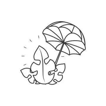 Beach umbrella open summer with leafs 스톡 일러스트