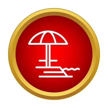 Beach umbrella on sand with ocean wave icon Stock Illustration