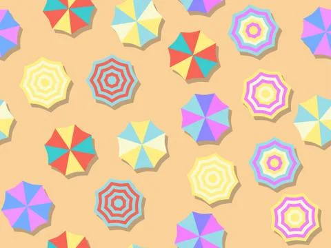 Beach umbrella seamless pattern, top view. Flat design style. Summer backgrou Stock Illustration