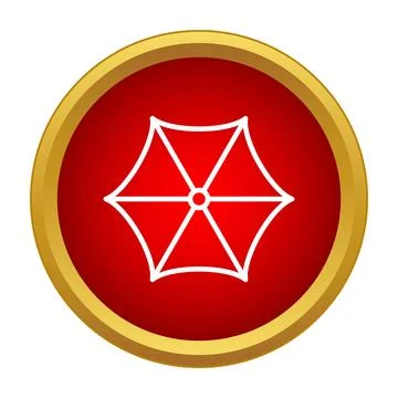 Beach umbrella top view icon in red circle Stock Illustration