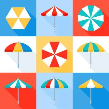 Beach umbrella vector icon set, flat style Stock Illustration