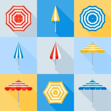 Beach umbrella vector icon set, flat style Stock Illustration