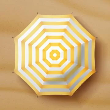 Beach Umbrella Vector. Realistic Parasol Icon. Sand Background. Relax Stock Illustration