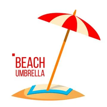 Beach Umbrella Vector. Sand Beach. Summer Vacation. Isolated Flat Cartoon Stock Illustration