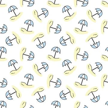 Beach umbrella. Vector seamless pattern on white background. Marine theme. Cu 스톡 일러스트