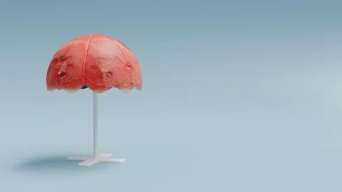 Beach umbrella with watermelon texture on blue background, conceptual summer Stock Illustration