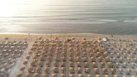 Beach Umbrellas And Sunbed Stock Footage 158033840