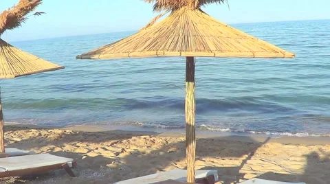 Beach umbrellas, Bulgaria Stock Footage 60226960