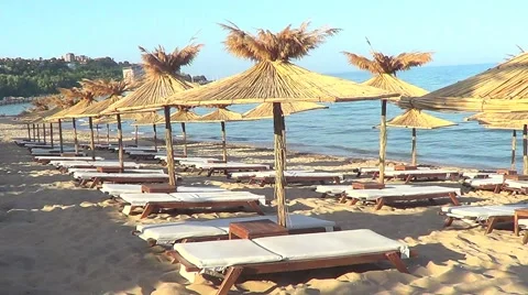 Beach umbrellas, Bulgaria Stock Footage 60226963