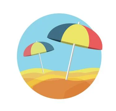 Beach umbrellas on a deserted beach Stock Illustration
