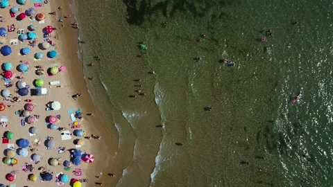 Beach with umbrellas Stock Footage 138441028