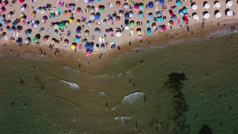 Beach with umbrellas Stock Footage 138441178