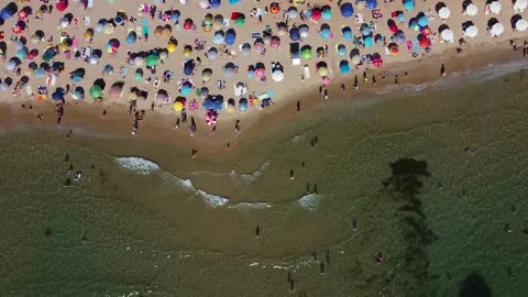 Beach with umbrellas Stock Footage 138441687
