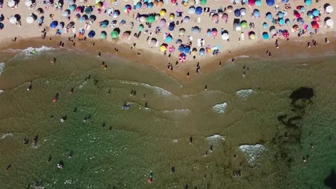 Beach with umbrellas Stock Footage 138441799