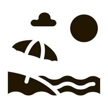 Beach with Umbrellas Icon Vector Glyph Illustration Stock Illustration
