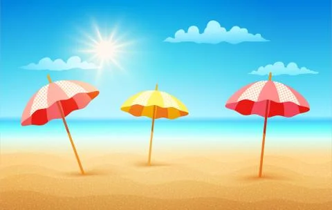 Beach with umbrellas Stock Illustration