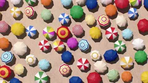 Beach Umbrellas on Sandy Beach Seamless Colorful Top View. Many Beautiful Stock-Footage 158773347
