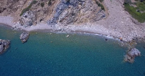 Beach under cliffs and wild olive trees Stock Footage 93395215