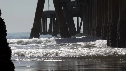 The beach underneath the pier. Stock Footage 121256530
