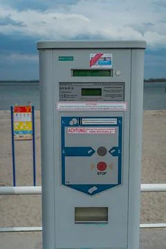 Beach user fee ticket machine - CITY OF LUBECK, GERMANY - MAY 10, 2021 Stock Photos