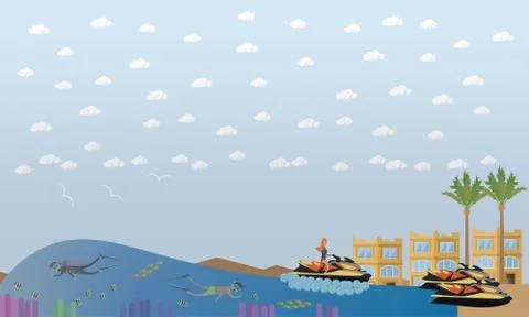 Beach vacation concept vector flat illustration Stock Illustration