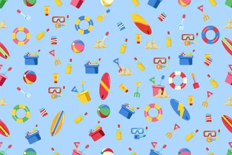 Beach Vacation Equipment Seamless Pattern Stock Illustration