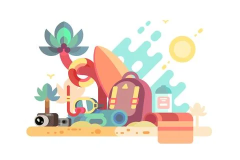 Beach Vacation Essentials Stock Illustration