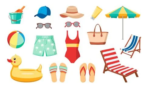Beach Vacation Essentials Stock Illustration