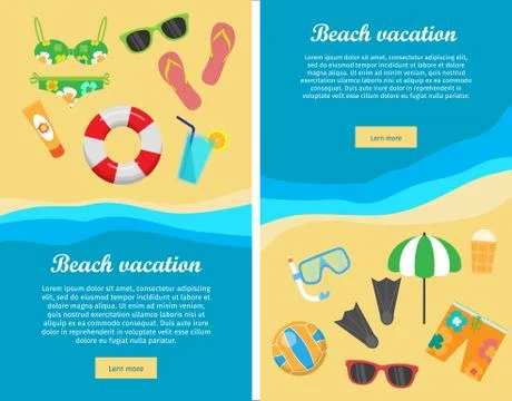 Beach Vacation Flat Design Vector Web Banners Illustrazione stock
