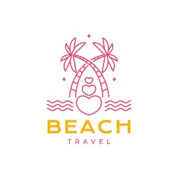 Beach vacation holiday coconut tree wave line color logo design vector Illustrazione stock