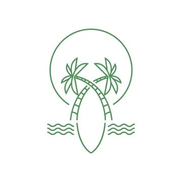 Beach vacation holiday coconut tree wave line color logo design vector Stock-Illustration
