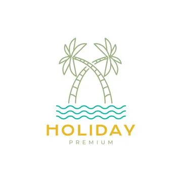 Beach vacation holiday coconut tree wave line color logo design vector Stock-Illustration