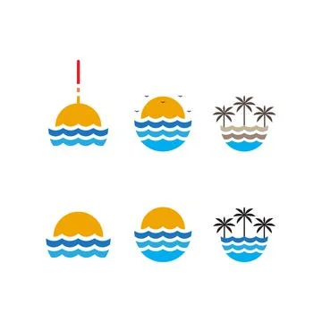 Beach vacation icon set logo design vector flat 스톡 일러스트