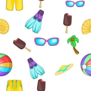 Beach vacation pattern, cartoon style Stockillustratie
