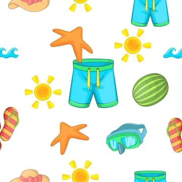 Beach vacation pattern, cartoon style Stock Illustration