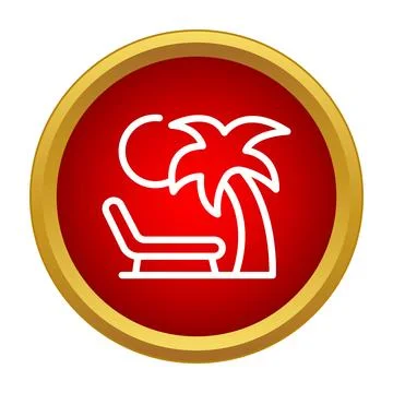 Beach vacation relaxation, palm tree, sun, deck chair icon 스톡 일러스트