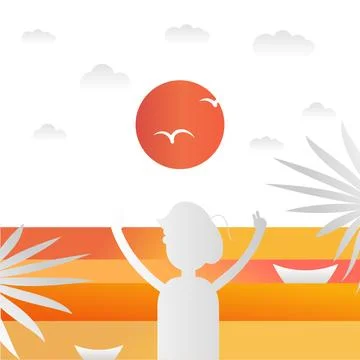 Beach vacation with summer elements and seaside relaxation Stock Illustration