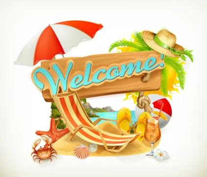 Beach vacation, summer welcome. Vector illustration Stock Illustration