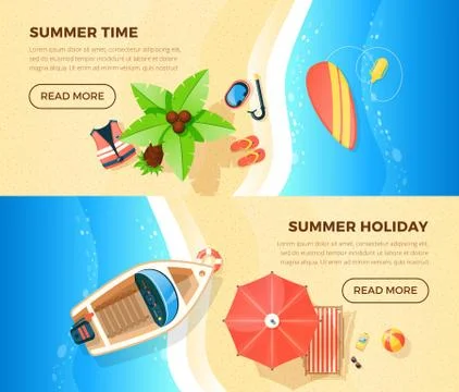 Beach Vacation Top View 2 Banners Stock Illustration