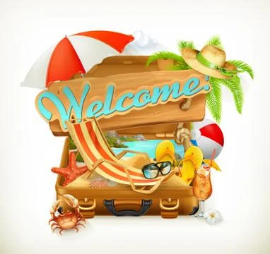 Beach vacation. Welcome summer, vector illustration Stock Illustration