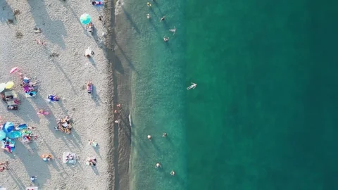 Beach with vacationers, view from a copter. Stock-Footage 255862658