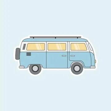 Beach van with sticker icon. Stock Illustration