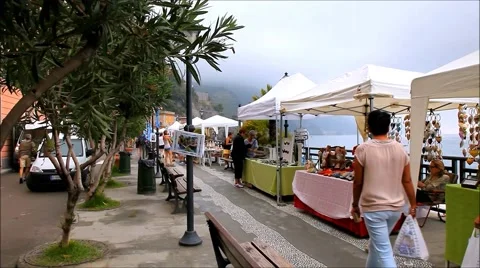 Beach vendors Monterosso al Mare, Liguria, Italy Stock Footage 44187938