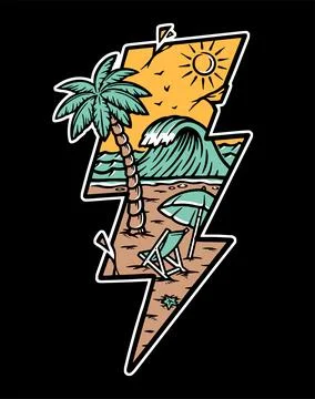 Beach view and lightning shape Stock Illustration