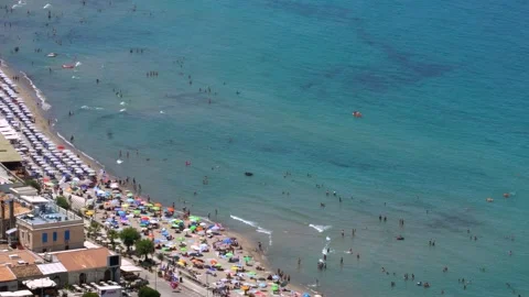 Beach view in Cefalu, Sicily Stock Footage 161223441