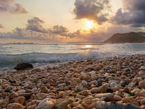 Beach view in the evening at sunset Stock Photos