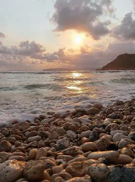 Beach view in the evening at sunset Stock Photos
