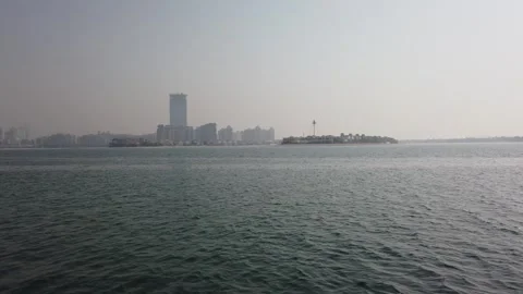 Beach view from inside the man-made Palm Jumeirah Island in Dubai, showcasing Video stock 312335091